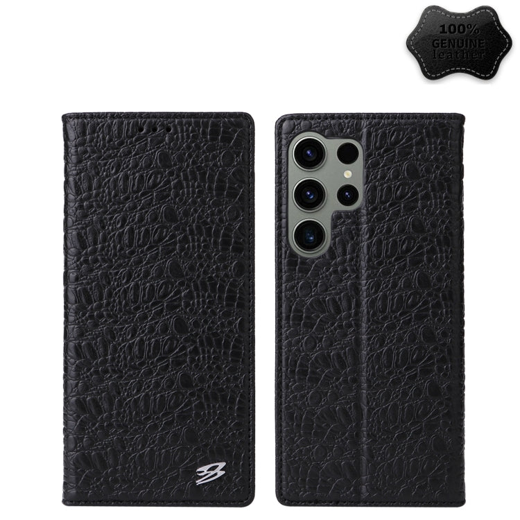 For Samsung Galaxy S24 Ultra 5G Fierre Shann Crocodile Texture Magnetic Genuine Leather Phone Case(Black) - Galaxy S24 Ultra 5G Cases by FIERRE SHANN | Online Shopping South Africa | PMC Jewellery | Buy Now Pay Later Mobicred