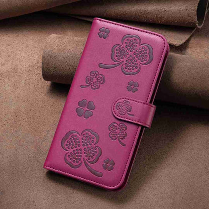 For Realme C53 Four-leaf Embossed Leather Phone Case(Rose Red) - Realme Cases by PMC Jewellery | Online Shopping South Africa | PMC Jewellery | Buy Now Pay Later Mobicred