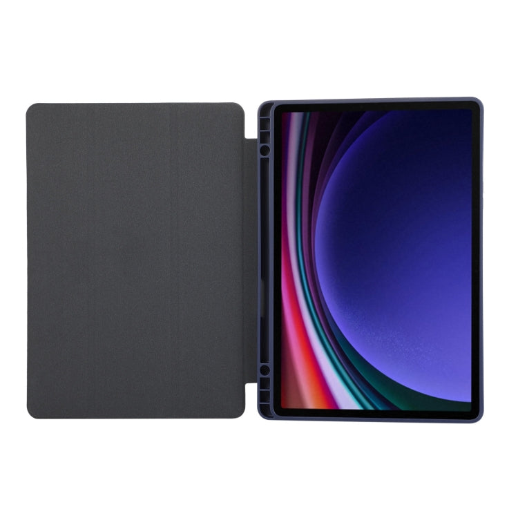 For Samsung Galaxy Tab S9 FE 3-Fold Pure Color TPU Leather Tablet Case with Pen Slot(Dark Blue) - Galaxy Tab S9 FE by PMC Jewellery | Online Shopping South Africa | PMC Jewellery