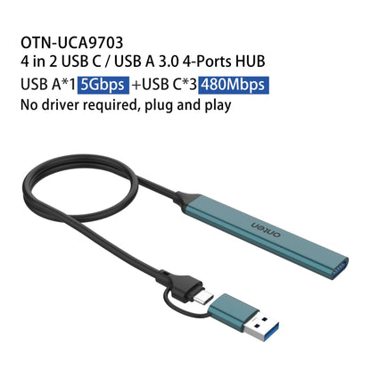 Onten UCA9703 4 in 2 USB 3.0 + Type-C to 3 Type-C + USB HUB Docking Station (Pine Needle Green) - USB 3.0 HUB by Onten | Online Shopping South Africa | PMC Jewellery | Buy Now Pay Later Mobicred