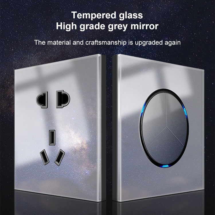 86mm Round LED Tempered Glass Switch Panel, Gray Round Glass, Style:Telephone Socket - Switch by PMC TechLife | Online Shopping South Africa | PMC TechLife | Buy Now Pay Later Mobicred