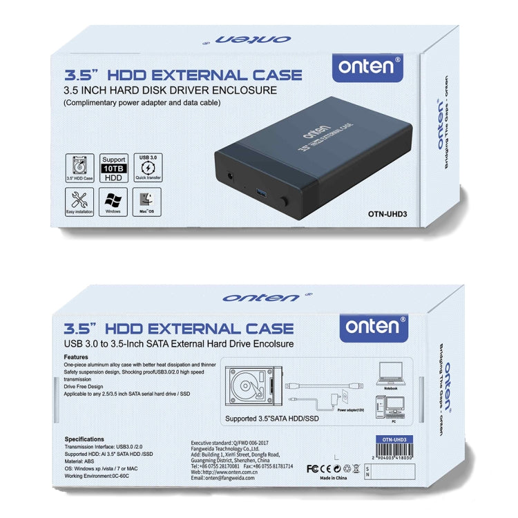 Onten UHD3 3.5 inch USB3.0 HDD External Hard Drive Enclosure(US Plug) - HDD Enclosure by Onten | Online Shopping South Africa | PMC Jewellery | Buy Now Pay Later Mobicred