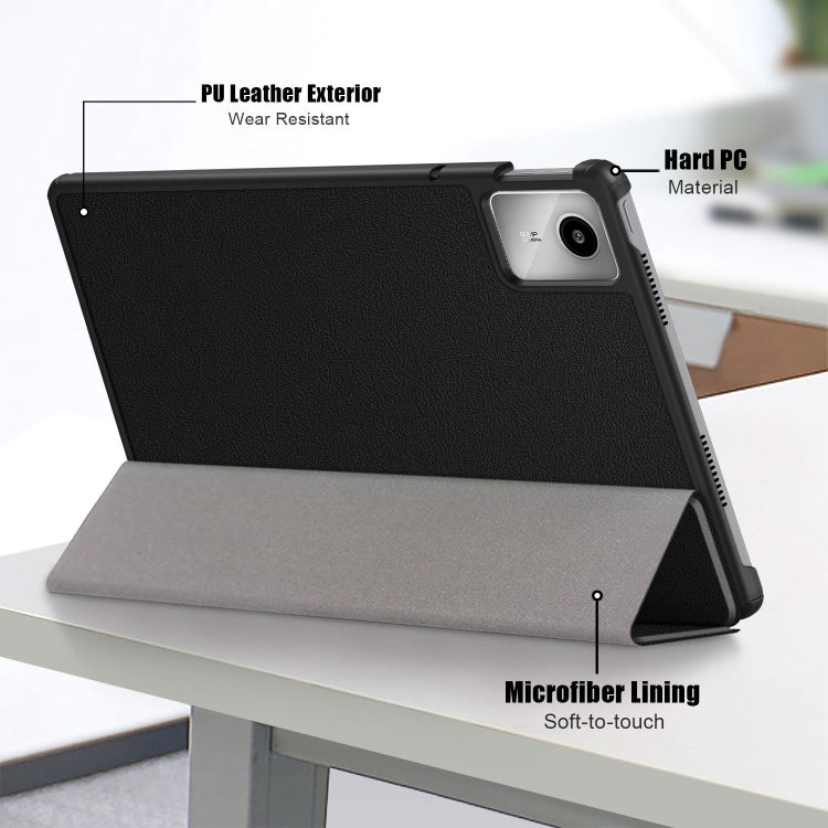 For Lenovo Tab M11/ Xiaoxin Pad 11 2024 Custer Texture 3-Fold Holder Leather Smart Tablet Case(Black) - Lenovo by PMC Jewellery | Online Shopping South Africa | PMC Jewellery | Buy Now Pay Later Mobicred