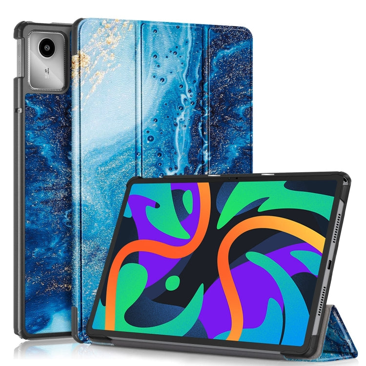 For Lenovo Tab M11/ Xiaoxin Pad 11 2024 Custer Coloured Drawing 3-folding Leather Smart Tablet Case(Waves) - Lenovo by PMC Jewellery | Online Shopping South Africa | PMC Jewellery | Buy Now Pay Later Mobicred