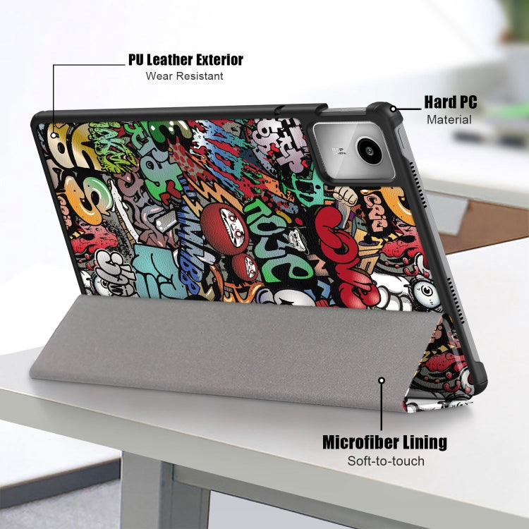 For Lenovo Tab M11/ Xiaoxin Pad 11 2024 Custer Coloured Drawing 3-folding Leather Smart Tablet Case(Graffiti) - Lenovo by PMC Jewellery | Online Shopping South Africa | PMC Jewellery | Buy Now Pay Later Mobicred