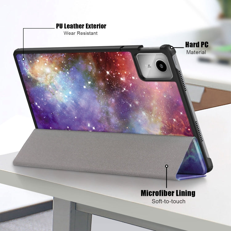 For Lenovo Tab M11/ Xiaoxin Pad 11 2024 Custer Coloured Drawing 3-folding Leather Smart Tablet Case(Milky Way) - Lenovo by PMC Jewellery | Online Shopping South Africa | PMC Jewellery | Buy Now Pay Later Mobicred