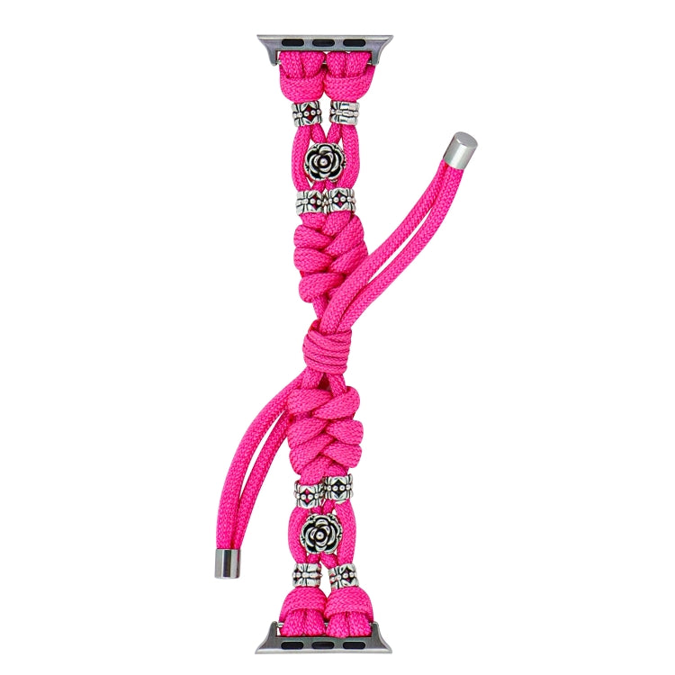 For Apple Watch Ultra 49mm Chrysanthemum Beads Paracord Braided Watch Band(Rose Red) - Watch Bands by PMC Jewellery | Online Shopping South Africa | PMC Jewellery | Buy Now Pay Later Mobicred