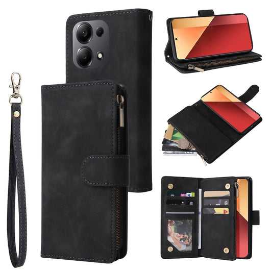 For Xiaomi Redmi Note 13 Pro 4G Multifunctional Frosted Zipper Wallet Leather Phone Case(Black) - Note 13 Pro Cases by PMC Jewellery | Online Shopping South Africa | PMC Jewellery | Buy Now Pay Later Mobicred