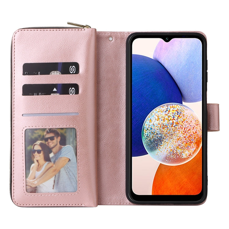 For Samsung Galaxy A15 5G 9-Card Slots Zipper Wallet Bag Leather Phone Case(Rose Gold) - Galaxy Phone Cases by PMC Jewellery | Online Shopping South Africa | PMC Jewellery | Buy Now Pay Later Mobicred