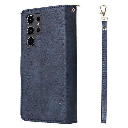 For Samsung Galaxy S24 Ultra 5G 9-Card Slots Zipper Wallet Bag Leather Phone Case(Blue) - Galaxy S24 Ultra 5G Cases by PMC Jewellery | Online Shopping South Africa | PMC Jewellery | Buy Now Pay Later Mobicred