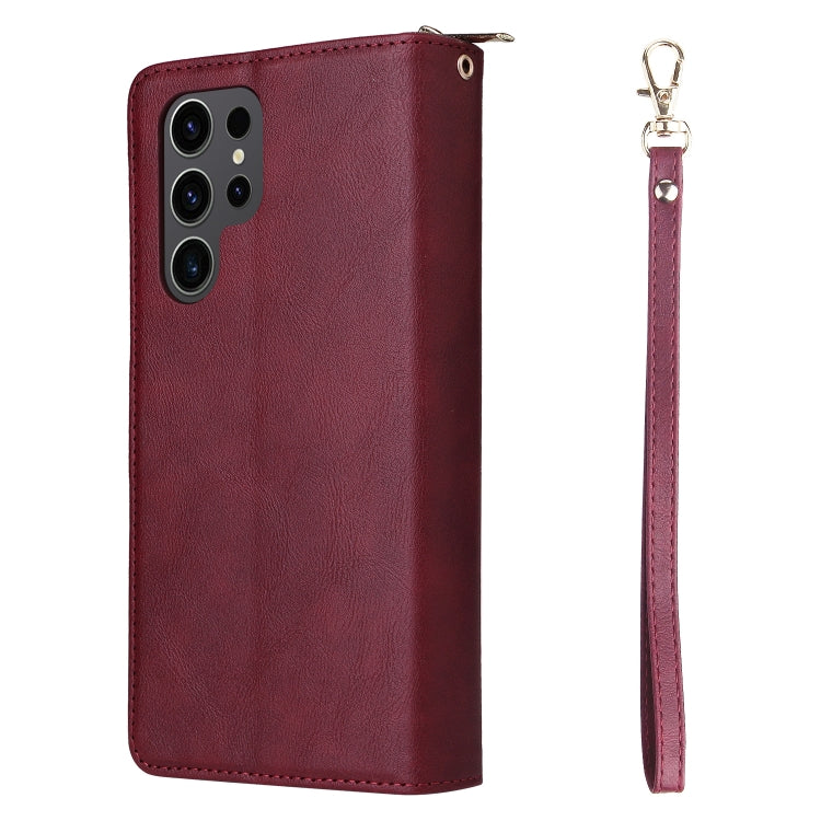 For Samsung Galaxy S24 Ultra 5G 9-Card Slots Zipper Wallet Bag Leather Phone Case(Wine Red) - Galaxy S24 Ultra 5G Cases by PMC Jewellery | Online Shopping South Africa | PMC Jewellery | Buy Now Pay Later Mobicred