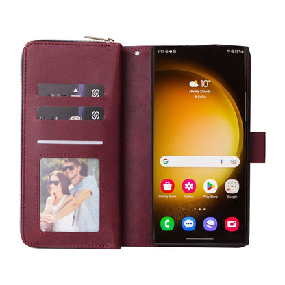 For Samsung Galaxy S24 Ultra 5G 9-Card Slots Zipper Wallet Bag Leather Phone Case(Wine Red) - Galaxy S24 Ultra 5G Cases by PMC Jewellery | Online Shopping South Africa | PMC Jewellery | Buy Now Pay Later Mobicred