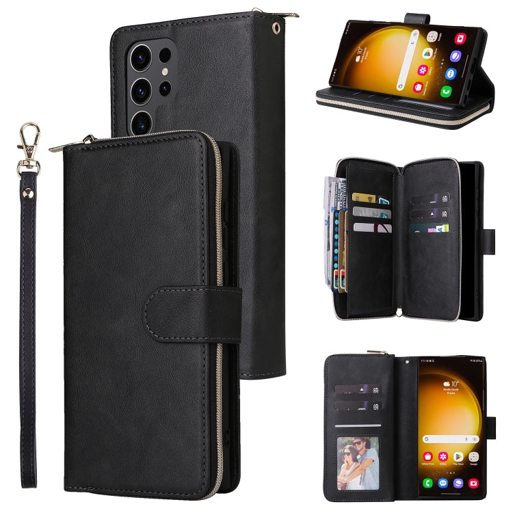 For Samsung Galaxy S24 Ultra 5G 9-Card Slots Zipper Wallet Bag Leather Phone Case(Black) - Galaxy S24 Ultra 5G Cases by PMC Jewellery | Online Shopping South Africa | PMC Jewellery | Buy Now Pay Later Mobicred