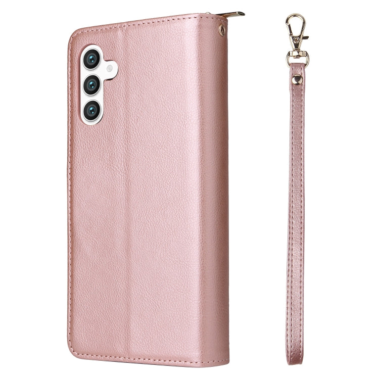 For Samsung Galaxy S24+ 5G 9-Card Slots Zipper Wallet Bag Leather Phone Case(Rose Gold) - Galaxy S24+ 5G Cases by PMC Jewellery | Online Shopping South Africa | PMC Jewellery | Buy Now Pay Later Mobicred