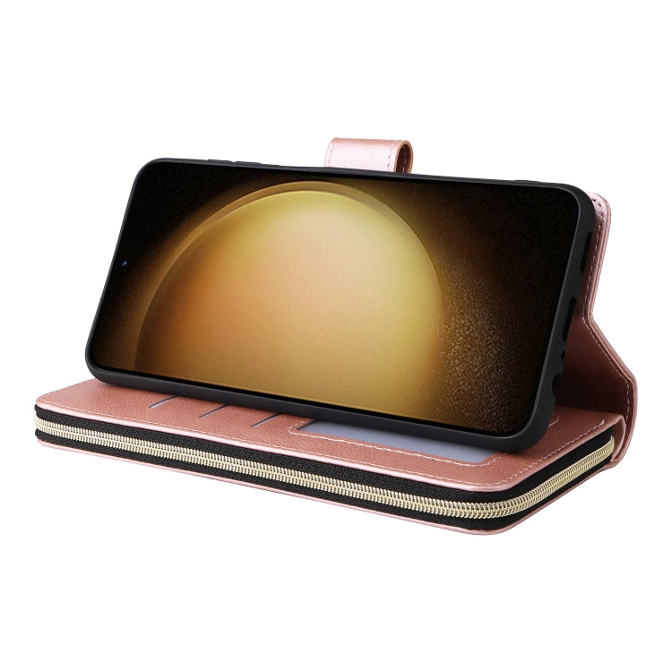 For Samsung Galaxy S24+ 5G 9-Card Slots Zipper Wallet Bag Leather Phone Case(Rose Gold) - Galaxy S24+ 5G Cases by PMC Jewellery | Online Shopping South Africa | PMC Jewellery | Buy Now Pay Later Mobicred