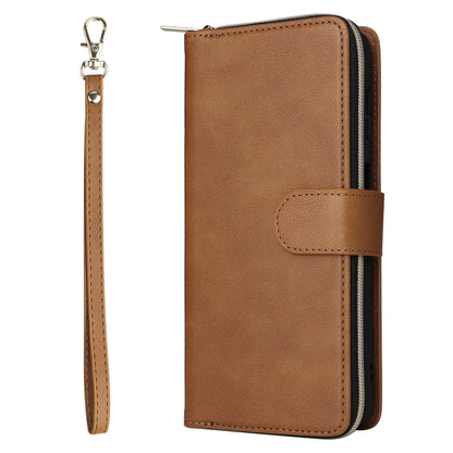 For Samsung Galaxy S24+ 5G 9-Card Slots Zipper Wallet Bag Leather Phone Case(Brown) - Galaxy S24+ 5G Cases by PMC Jewellery | Online Shopping South Africa | PMC Jewellery | Buy Now Pay Later Mobicred