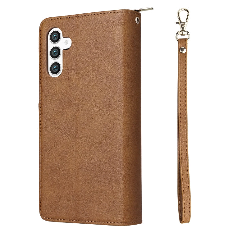 For Samsung Galaxy S24+ 5G 9-Card Slots Zipper Wallet Bag Leather Phone Case(Brown) - Galaxy S24+ 5G Cases by PMC Jewellery | Online Shopping South Africa | PMC Jewellery | Buy Now Pay Later Mobicred