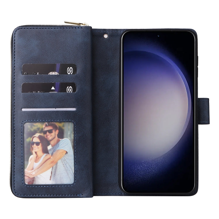 For Samsung Galaxy S24 5G 9-Card Slots Zipper Wallet Bag Leather Phone Case(Blue) - Galaxy S24 5G Cases by PMC Jewellery | Online Shopping South Africa | PMC Jewellery | Buy Now Pay Later Mobicred