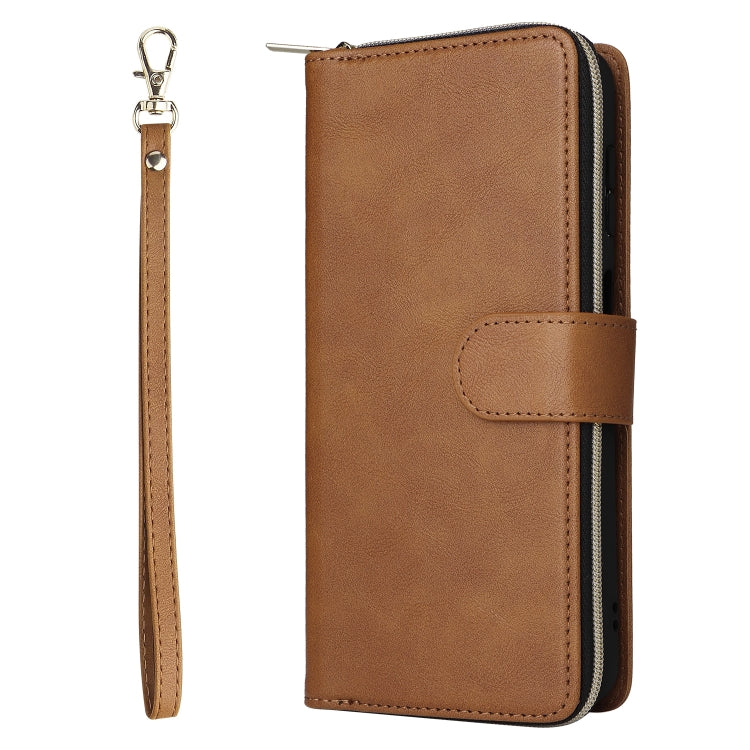 For Samsung Galaxy S24 5G 9-Card Slots Zipper Wallet Bag Leather Phone Case(Brown) - Galaxy S24 5G Cases by PMC Jewellery | Online Shopping South Africa | PMC Jewellery | Buy Now Pay Later Mobicred