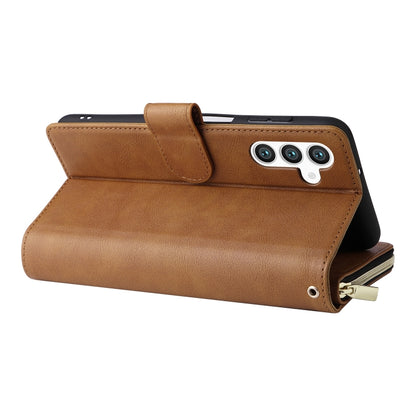 For Samsung Galaxy S24 5G 9-Card Slots Zipper Wallet Bag Leather Phone Case(Brown) - Galaxy S24 5G Cases by PMC Jewellery | Online Shopping South Africa | PMC Jewellery | Buy Now Pay Later Mobicred