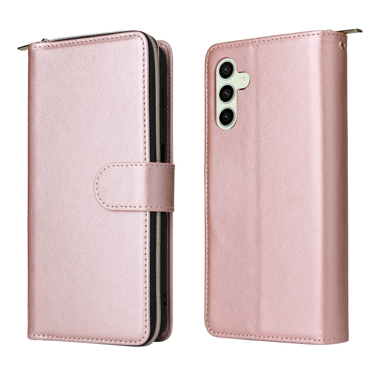 For Samsung Galaxy S24 FE 5G 9-Card Slots Zipper Wallet Bag Leather Phone Case(Rose Gold) - Galaxy S24 FE 5G Cases by PMC Jewellery | Online Shopping South Africa | PMC Jewellery | Buy Now Pay Later Mobicred