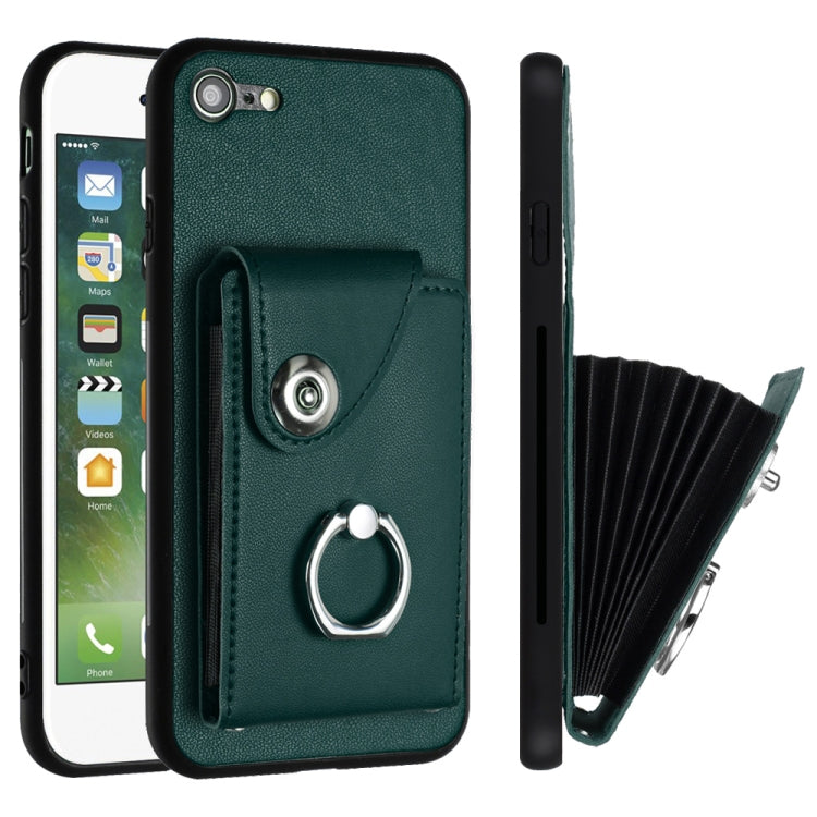 For iPhone SE 2022 / 2020 / 8 / 7 Organ Card Bag Ring Holder Phone Case(Green) - iPhone SE 2022 / 2020 / 8 / 7 Cases by PMC Jewellery | Online Shopping South Africa | PMC Jewellery