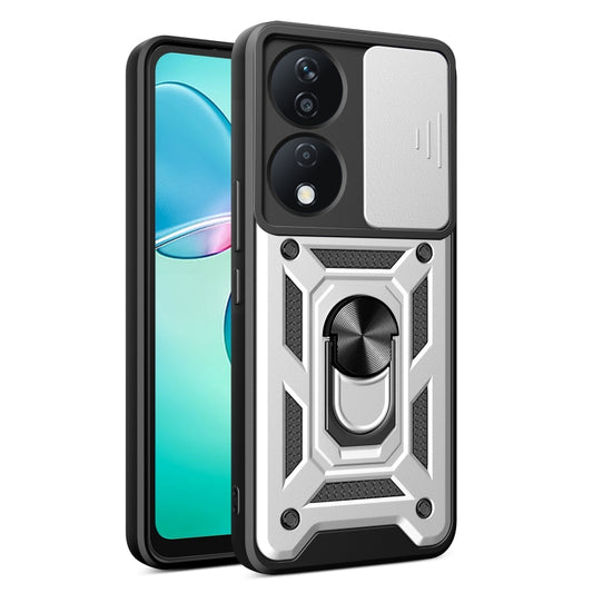 For Honor X7b Sliding Camera Cover Design TPU+PC Phone Case(Silver) - Honor Cases by PMC Jewellery | Online Shopping South Africa | PMC Jewellery | Buy Now Pay Later Mobicred