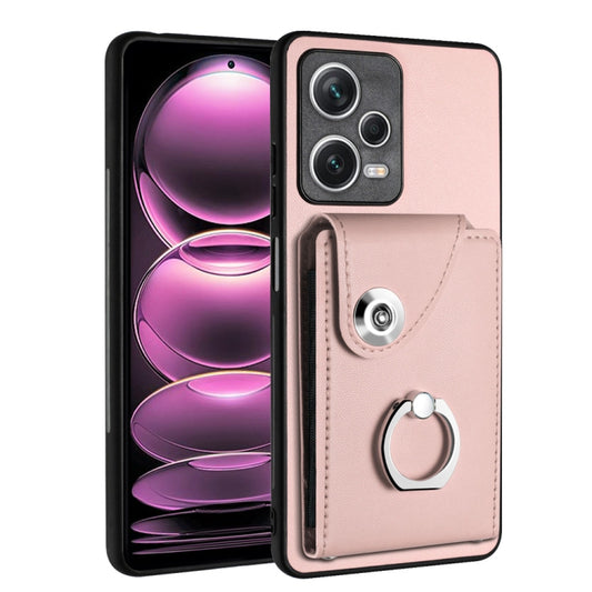 For Xiaomi Poco X5/Redmi Note 12 5G Global Organ Card Bag Ring Holder PU Phone Case(Pink) - Xiaomi Cases by PMC Jewellery | Online Shopping South Africa | PMC Jewellery | Buy Now Pay Later Mobicred