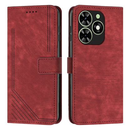 For Tecno Spark Go 2024 / POP 8 Skin Feel Stripe Pattern Leather Phone Case with Long Lanyard(Red) - Tecno Cases by PMC Jewellery | Online Shopping South Africa | PMC Jewellery | Buy Now Pay Later Mobicred