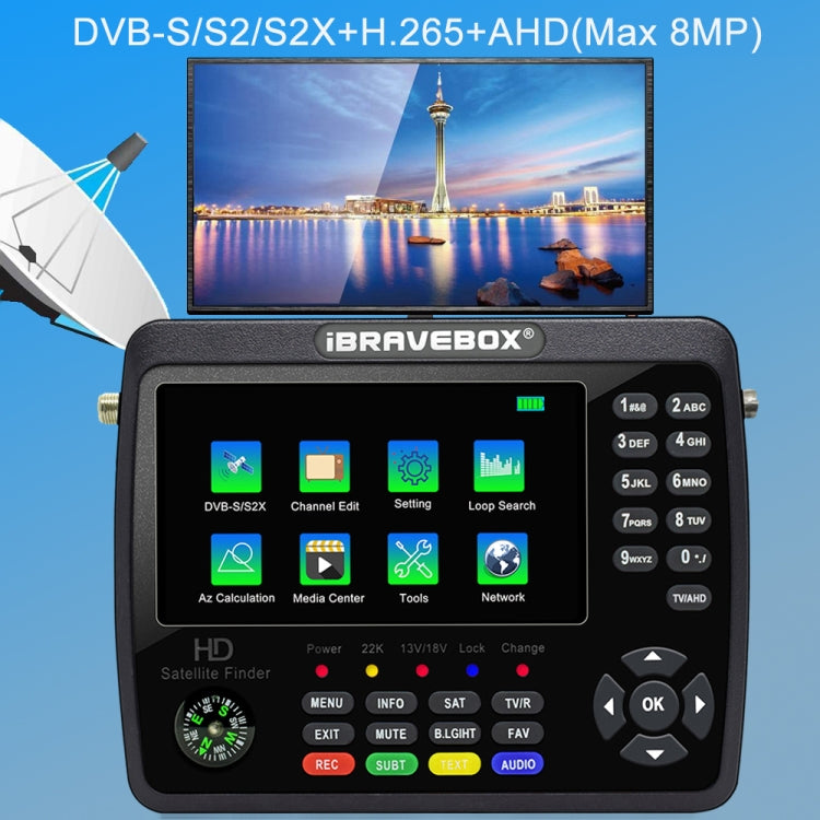 iBRAVEBOX V10 Finder Max+ 4.3 inch Display Digital Satellite Meter Signal Finder, Support DVB-S/S2/S2X AHD, Plug Type:US Plug(Black) - Satellite Finder by PMC Jewellery | Online Shopping South Africa | PMC Jewellery | Buy Now Pay Later Mobicred