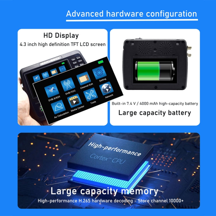 iBRAVEBOX V10 Finder Pro 4.3 inch Display Digital Satellite Meter Signal Finder, Support DVB-S/S2/S2X/T/T2/C, Plug Type:AU Plug(Black) - Satellite Finder by PMC TechLife | Online Shopping South Africa | PMC TechLife | Buy Now Pay Later Mobicred