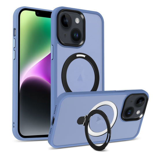 For iPhone 14 MagSafe Holder Skin-feel PC Hybrid TPU Phone Case(Blue) - iPhone 14 Cases by PMC Jewellery | Online Shopping South Africa | PMC Jewellery