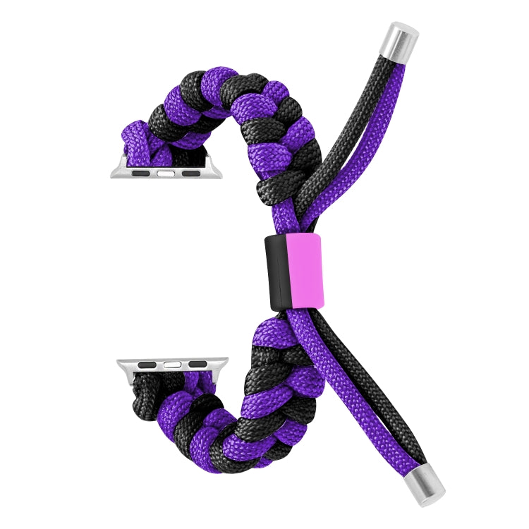 For Apple Watch Ultra 2 49mm Paracord Fishtail Braided Silicone Bead Watch Band(Black Purple) - Watch Bands by PMC Jewellery | Online Shopping South Africa | PMC Jewellery | Buy Now Pay Later Mobicred