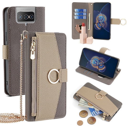 For Asus Zenfone 8 Flip ZS672KS Crossbody Litchi Texture Leather Phone Case(Grey) - ASUS Cases by PMC Jewellery | Online Shopping South Africa | PMC Jewellery | Buy Now Pay Later Mobicred