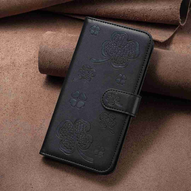 For Xiaomi Redmi Note 12 4G Global Four-leaf Embossed Leather Phone Case(Black) - Xiaomi Cases by PMC TechLife | Online Shopping South Africa | PMC TechLife | Buy Now Pay Later Mobicred