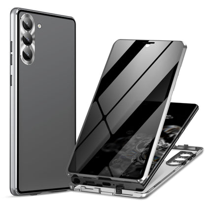 For Samsung Galaxy S24 5G Privacy Full Cover Magnetic Metal Tempered Glass Phone Case(Silver) - Galaxy S24 5G Cases by PMC Jewellery | Online Shopping South Africa | PMC Jewellery | Buy Now Pay Later Mobicred