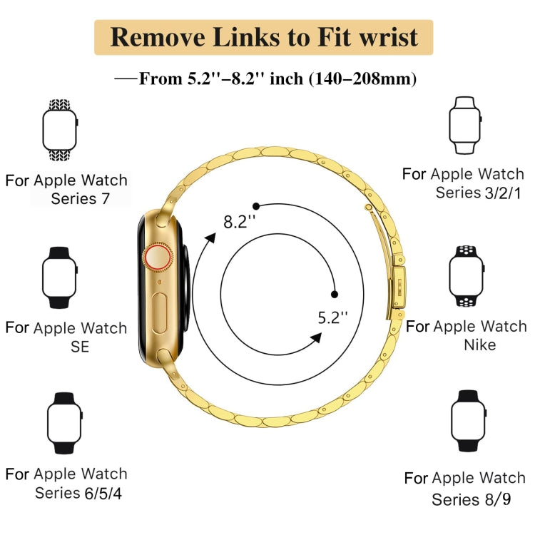 For Apple Watch SE 2023 44mm Slim Seven Bead Slingshot Buckle Metal Watch Band(Gold) - Watch Bands by PMC Jewellery | Online Shopping South Africa | PMC Jewellery