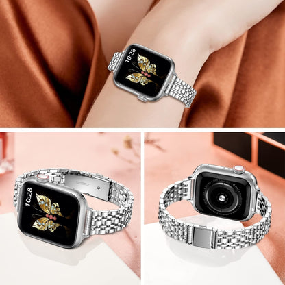 For Apple Watch SE 2023 40mm Slim Seven Bead Slingshot Buckle Metal Watch Band(Silver) - Watch Bands by PMC Jewellery | Online Shopping South Africa | PMC Jewellery