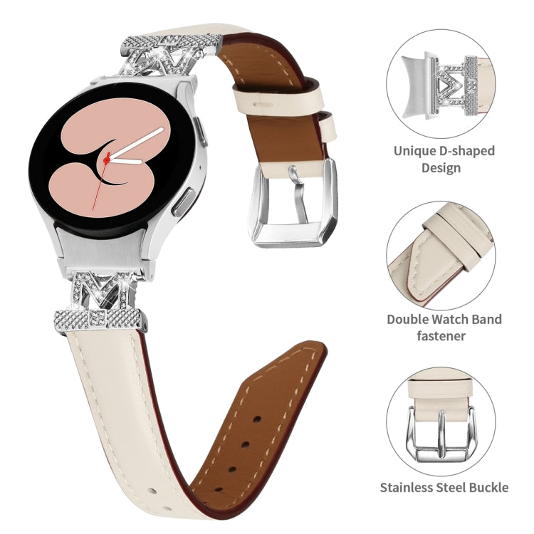 For Samsung Galaxy Watch6 / 6 Classic M Letter D-shaped Twill Leather Watch Band(Silver Apricot) - Watch Bands by PMC Jewellery | Online Shopping South Africa | PMC Jewellery