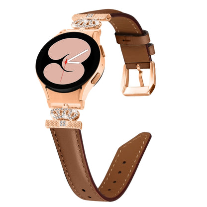 For Samsung Galaxy Watch6 / 6 Classic Crown D-shaped Twill Leather Watch Band(Rose Gold Brown) - Watch Bands by PMC Jewellery | Online Shopping South Africa | PMC Jewellery