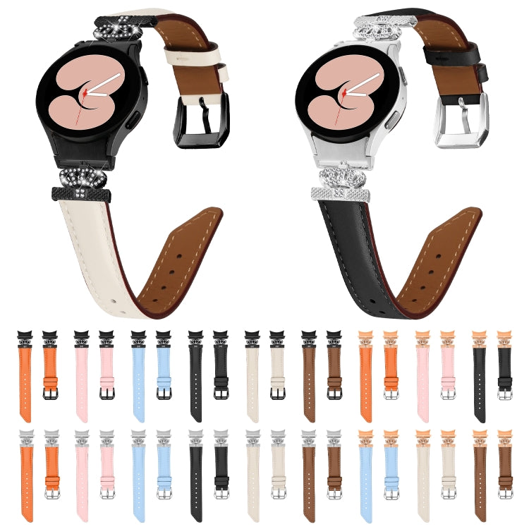 For Samsung Galaxy Watch6 / 6 Classic Crown D-shaped Twill Leather Watch Band(Rose Gold Brown) - Watch Bands by PMC Jewellery | Online Shopping South Africa | PMC Jewellery