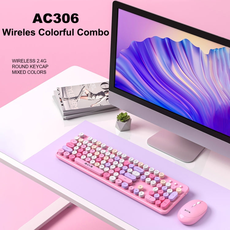 AULA AC306 104 Keys Retro Wireless Keyboard + Mouse Combo Set(Coffee Colorful) - Wireless Keyboard by AULA | Online Shopping South Africa | PMC Jewellery | Buy Now Pay Later Mobicred