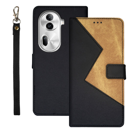 For OPPO Reno11 Pro 5G Global idewei Two-color Splicing Leather Phone Case(Black) - OPPO Cases by idewei | Online Shopping South Africa | PMC Jewellery | Buy Now Pay Later Mobicred