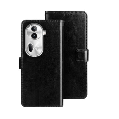 For OPPO Reno11 Pro 5G Global idewei Crazy Horse Texture Leather Phone Case with Holder(Black) - Reno11 Pro Cases by idewei | Online Shopping South Africa | PMC Jewellery | Buy Now Pay Later Mobicred