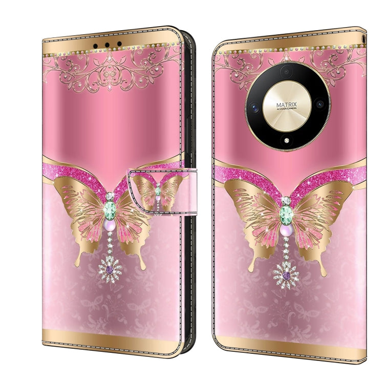 For Honor Magic6 Lite Crystal 3D Shockproof Protective Leather Phone Case(Pink Bottom Butterfly) - Honor Cases by PMC Jewellery | Online Shopping South Africa | PMC Jewellery | Buy Now Pay Later Mobicred