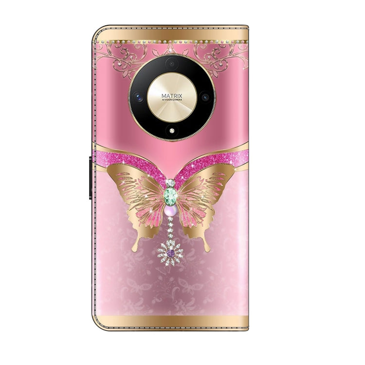 For Honor Magic6 Lite Crystal 3D Shockproof Protective Leather Phone Case(Pink Bottom Butterfly) - Honor Cases by PMC Jewellery | Online Shopping South Africa | PMC Jewellery | Buy Now Pay Later Mobicred