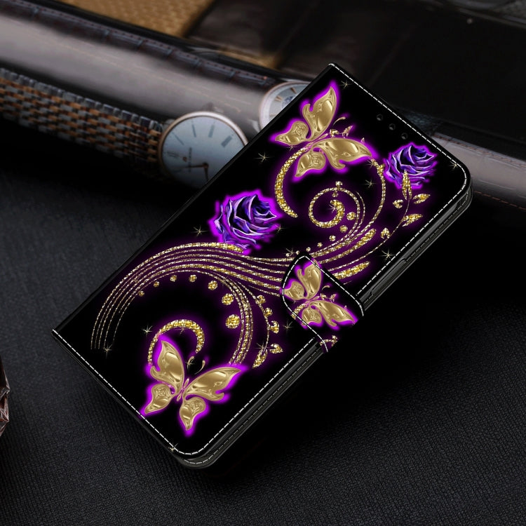 For Honor Magic6 Lite Crystal 3D Shockproof Protective Leather Phone Case(Purple Flower Butterfly) - Honor Cases by PMC TechLife | Online Shopping South Africa | PMC TechLife | Buy Now Pay Later Mobicred