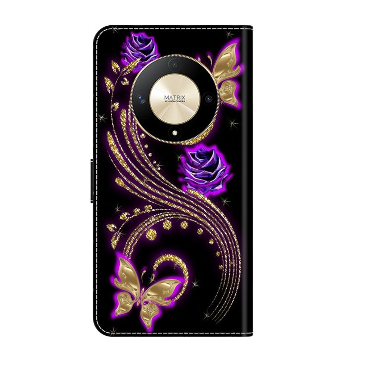 For Honor Magic6 Lite Crystal 3D Shockproof Protective Leather Phone Case(Purple Flower Butterfly) - Honor Cases by PMC TechLife | Online Shopping South Africa | PMC TechLife | Buy Now Pay Later Mobicred