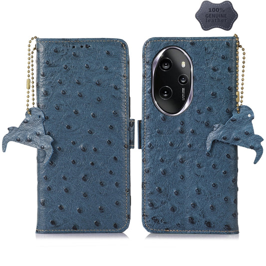 For Honor 100 Pro 5G Ostrich Pattern Genuine Leather RFID Phone Case(Blue) - Honor Cases by PMC Jewellery | Online Shopping South Africa | PMC Jewellery | Buy Now Pay Later Mobicred