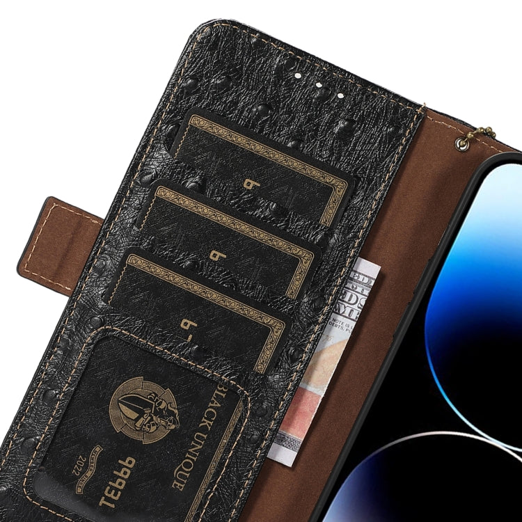 For Honor X5 Plus Ostrich Pattern Genuine Leather RFID Phone Case(Black) - Honor Cases by PMC TechLife | Online Shopping South Africa | PMC TechLife | Buy Now Pay Later Mobicred